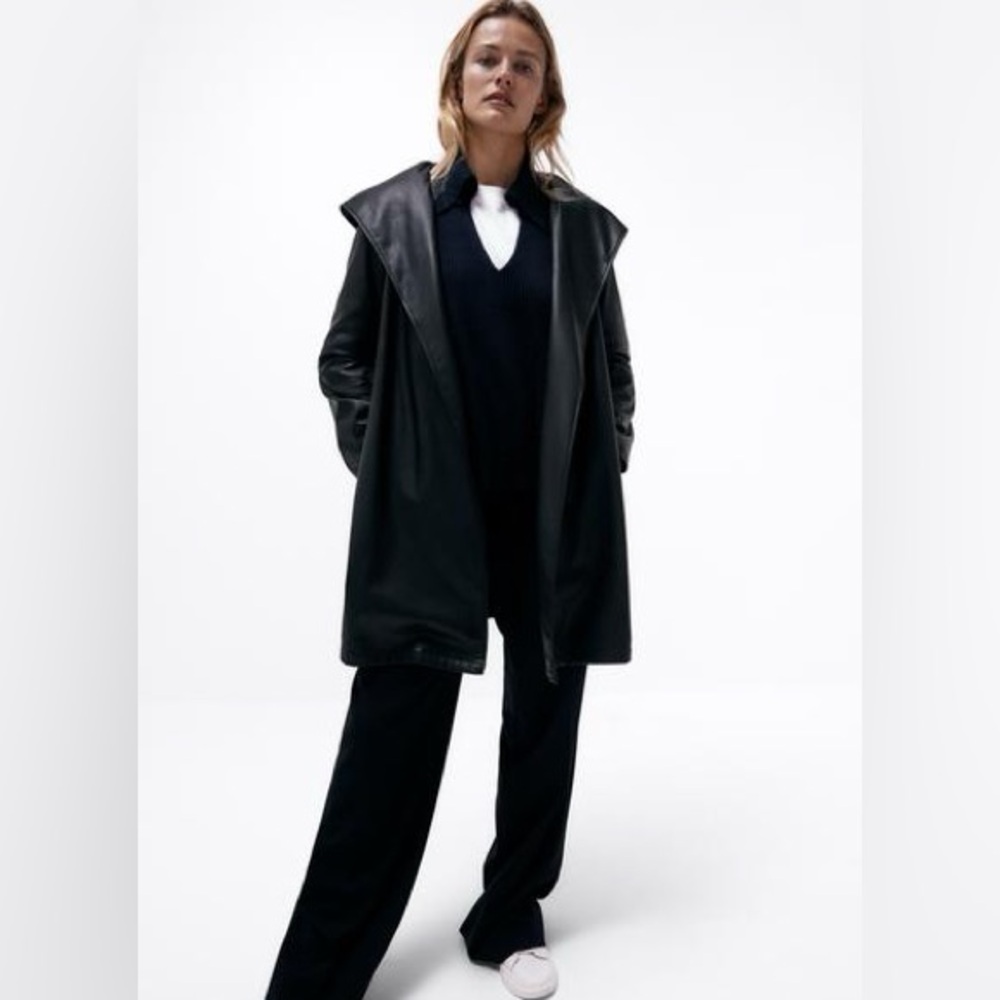 Zara hooded leather effect trench